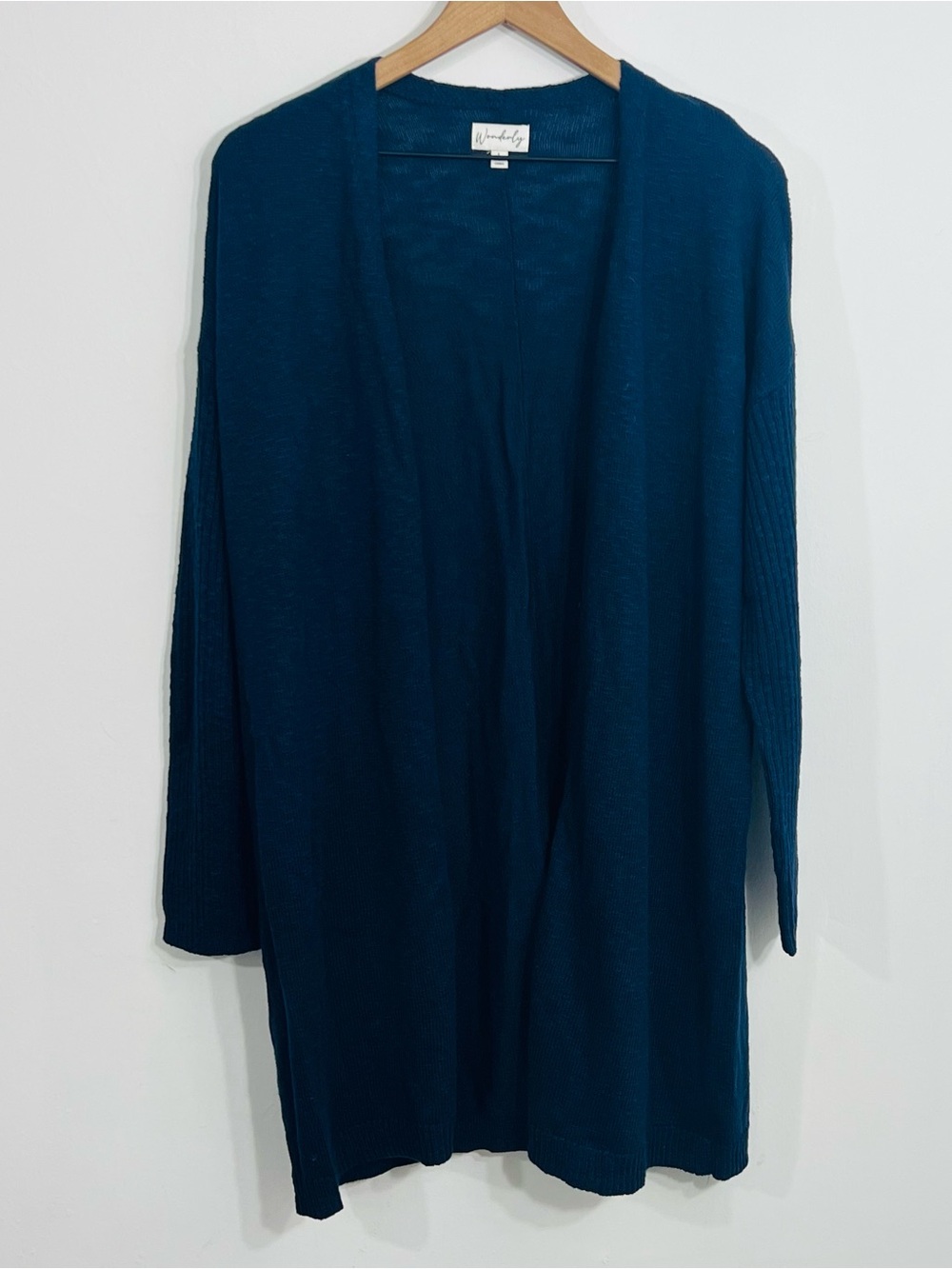 Wonderly Dark Blue Open Knit Long Cardigan Sweater Casual Streetwear Comfy Cute